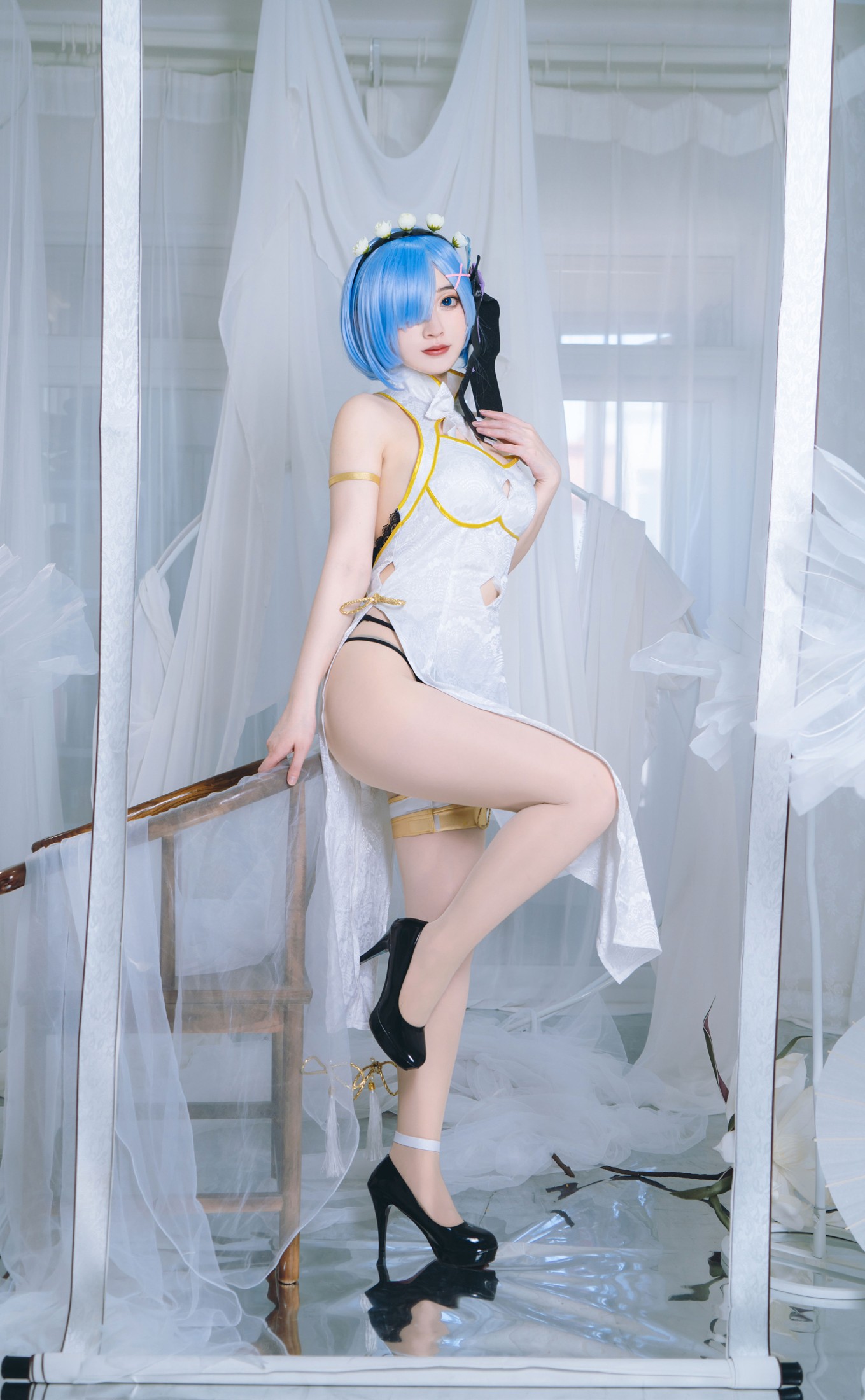 图片[5]-桃墨公子x – 《蕾姆白色旗袍》[23P]-COS写真在线网